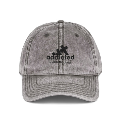 Embroidered Vintage Cap — "Addicted to Jesus' Love" Distressed Baseball Hat