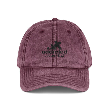 Embroidered Vintage Cap — "Addicted to Jesus' Love" Distressed Baseball Hat