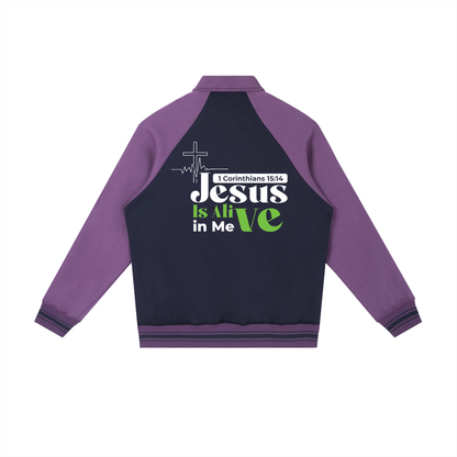 Contrast Raglan Sleeve Baseball Jacket