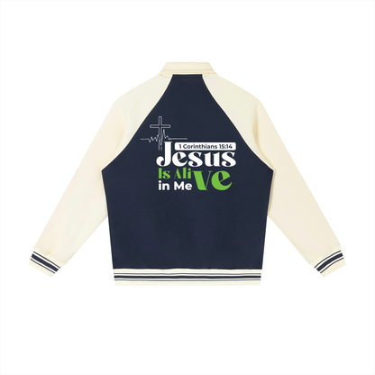 Contrast Raglan Sleeve Baseball Jacket