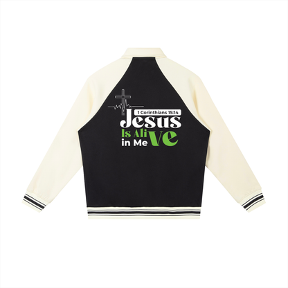 Contrast Raglan Sleeve Baseball Jacket